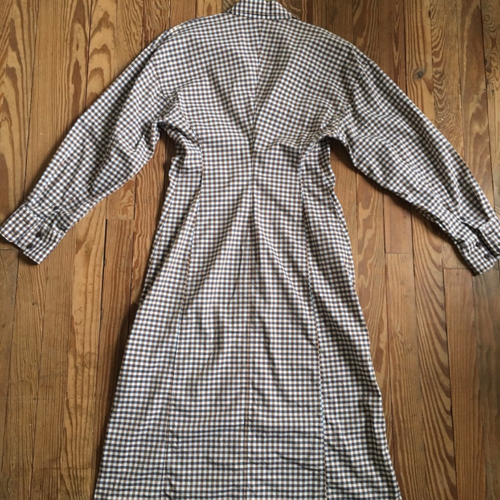 UNIQLO Shirt Dress, Size Medium, Navy/Brown/Ivory/ Checked - Picture 2 of 5